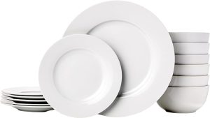 Amazon Basics 18-Piece Kitchen Dinnerware Set, Plates, Dishes, Bowls, Service for 6 - White